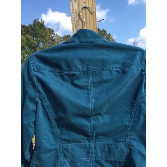 L.l.bean womens fabric jacket size small button blue turquoise 100% Pima cotton - Picture 7 of 13